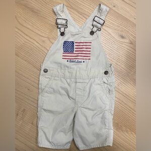 Oshkosh B’gosh Khaki USA Flag Short Overalls